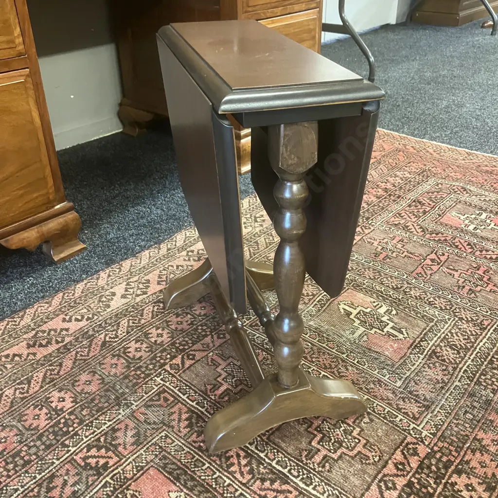 Mahogany Drop Leaf Side Table With a Glass Top. H51 W44.5 D18.5 / 72.5cm Image 1++
