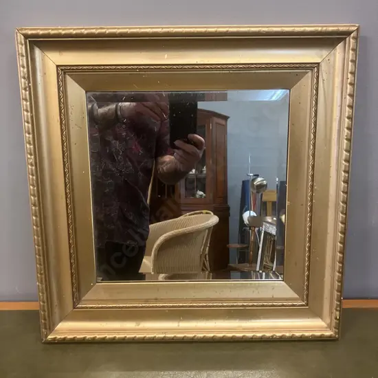 Bevelled Edge Wall Mirror In A Square Gilt & Gold Colour Frame. 46.5 x 46.5cm