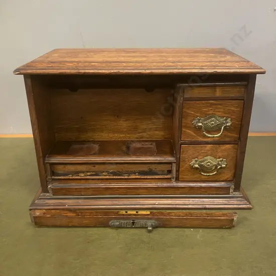 Late Victorian Oak Correspondence Cabinet With Interior Letter Rack & Three Drawers. H25 W37.5 D20.5cm