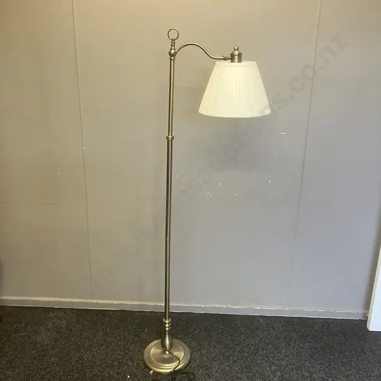 Austrabeam / Stylelux Floor Lamp With White Fabric Shade, Tilt Adjustable Head, Brushed Finish. H166cm