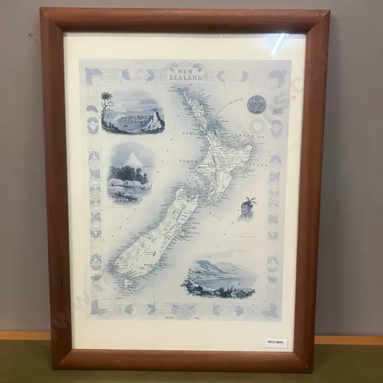 Vintage Framed Print - Tallis Map of New Zealand 1852. 48.5 x 36.5cm