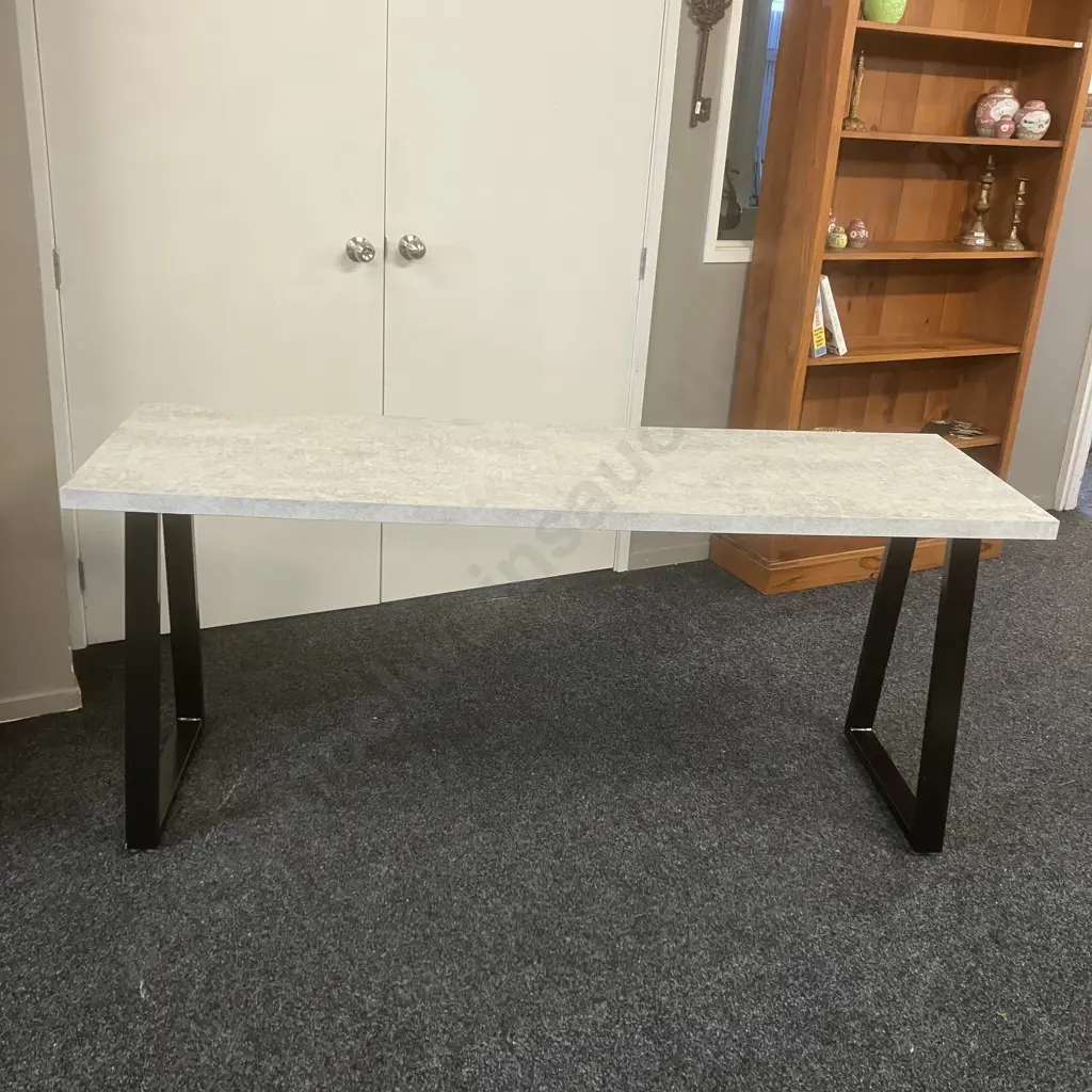 Modernist Console / Trestle Table With Concrete Look Top And Black Base. H78 W180 D59.5cm Image 1++