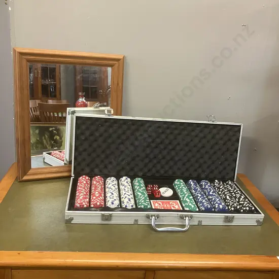 500 Piece Poker Set In Case, Small 43 x 35cm Wood Framed Wall Mirror