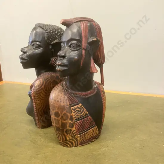 African Ebony Carved Masai Busts. H21.5cm