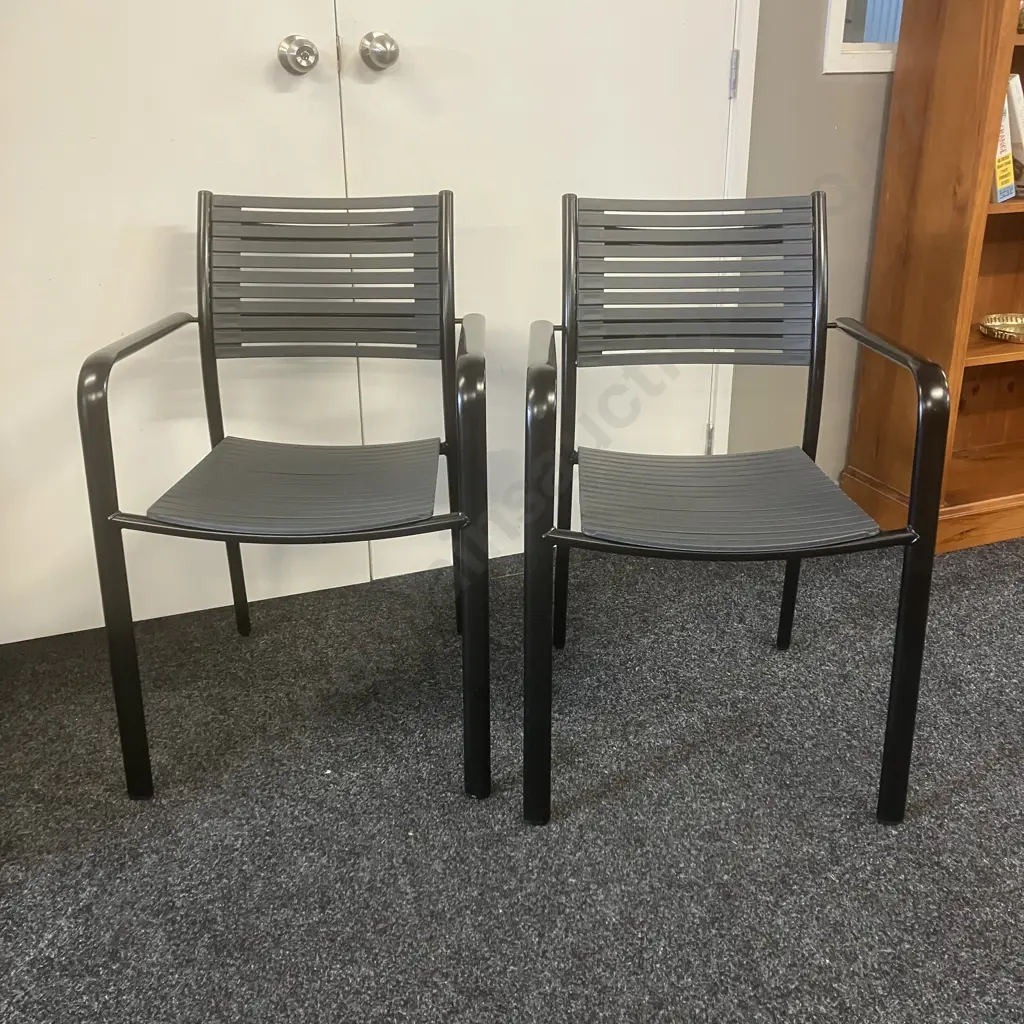 Pair of Stacking Black Outdoor / Indoor Dining Chairs Image 1++