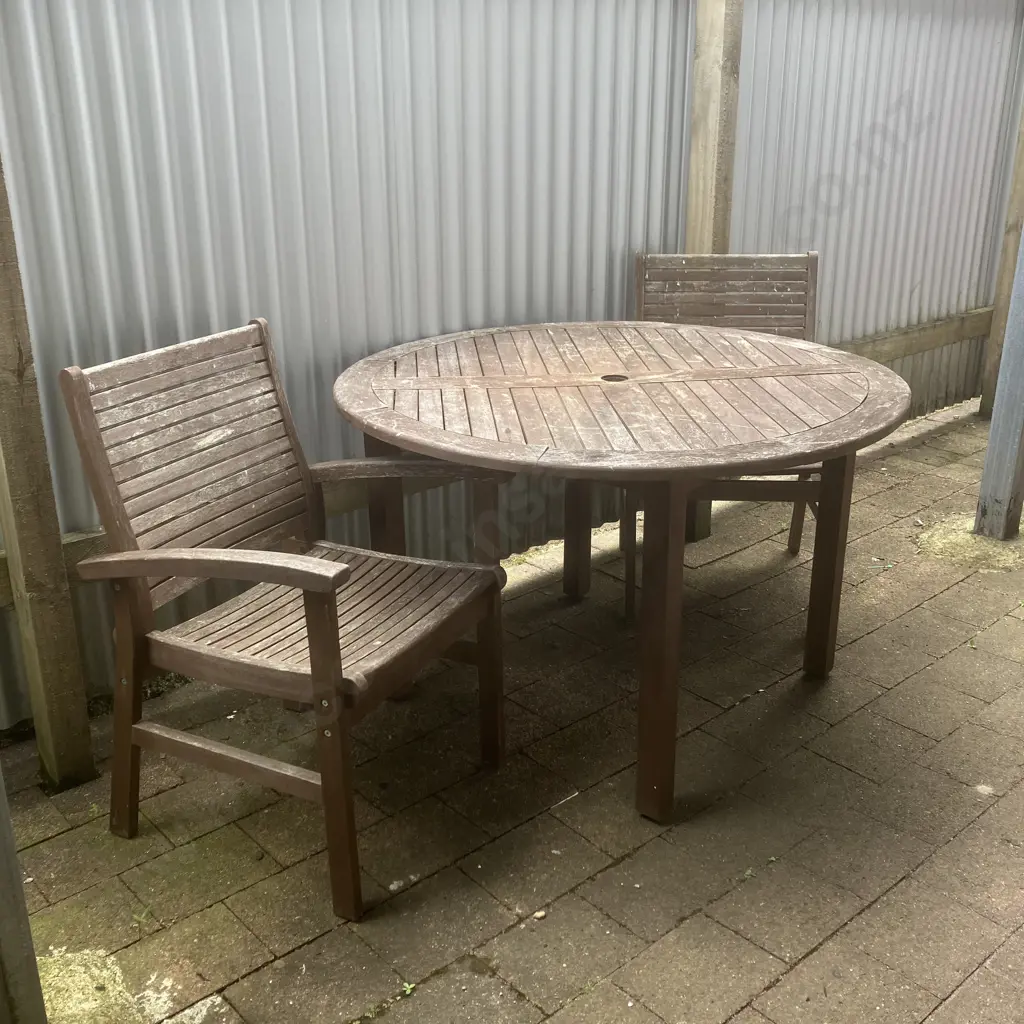 Wooden Outdoor Round Table With 2 Armed Chairs. 75 x 120cm Image 1++