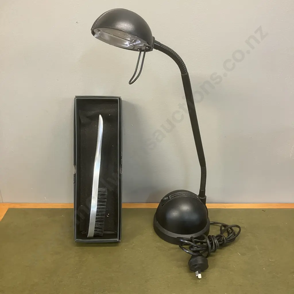 Black Halogen Desk Lamp & Clothes Brush Image 1++