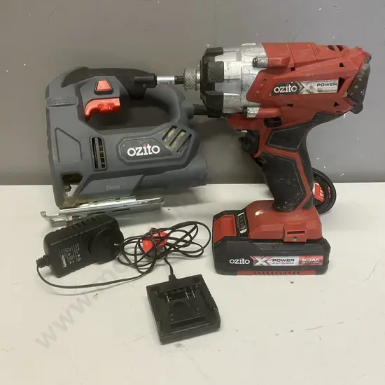 Ozito 18V Impact Driver, 2.0Ah Battery & Charger With Ozito 24 Volt Variable Speed Jigsaw
