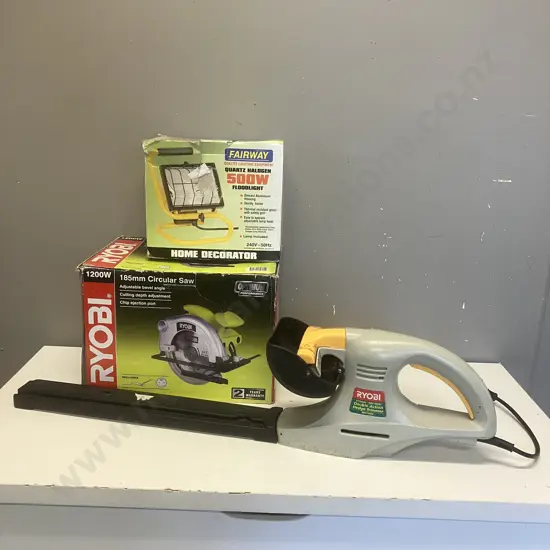 Ryobi 1200W 185mm Circular Saw, Fairway Halogen 500W Floodlight, Ryobi Hedge Trimmer