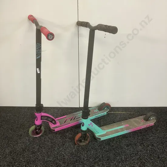 Pair of MaddGear Pink & Green Scooters