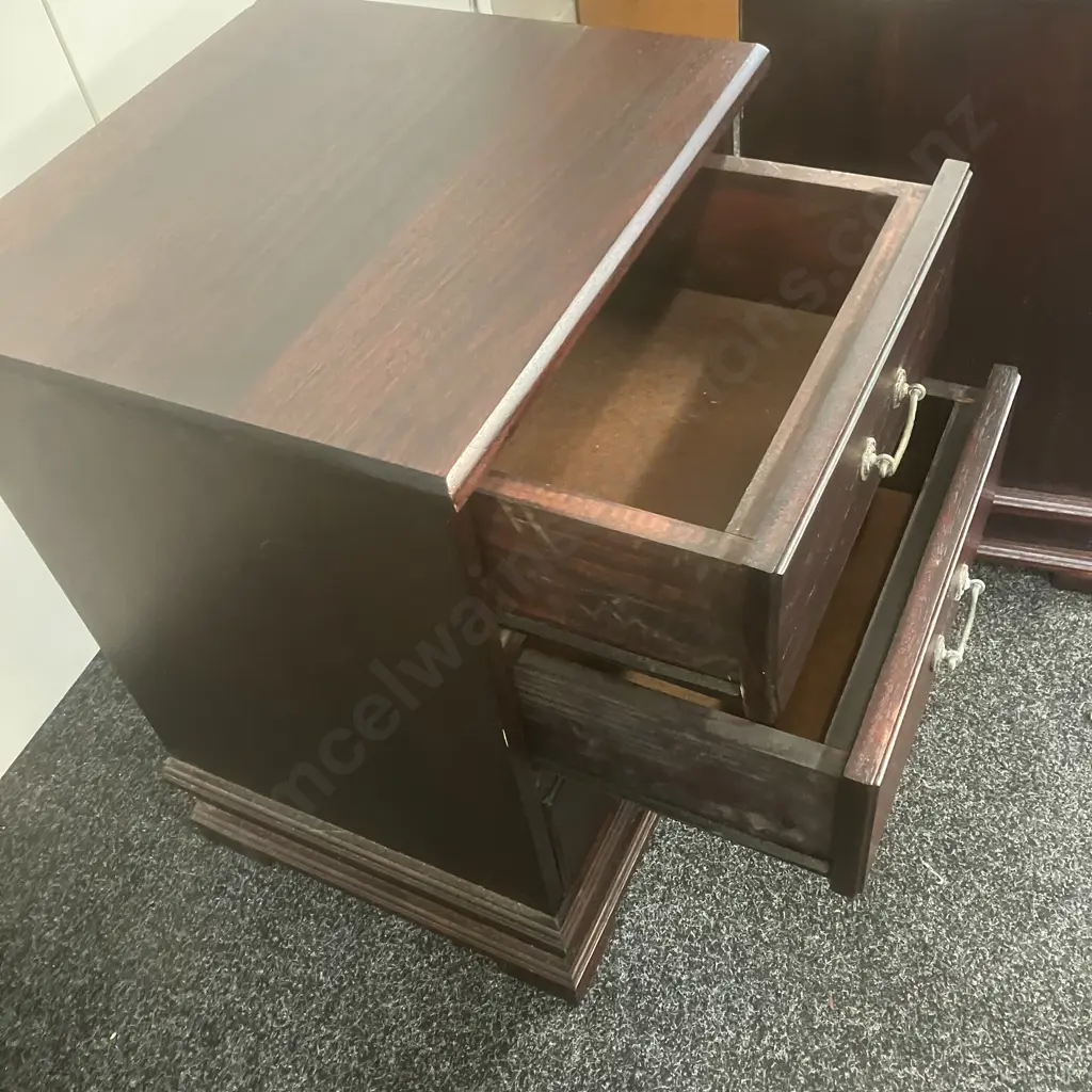 Pair of Dark Wood 3 Drawer Bedside Cabinets. H65 W46 D42.5cm Image 1++
