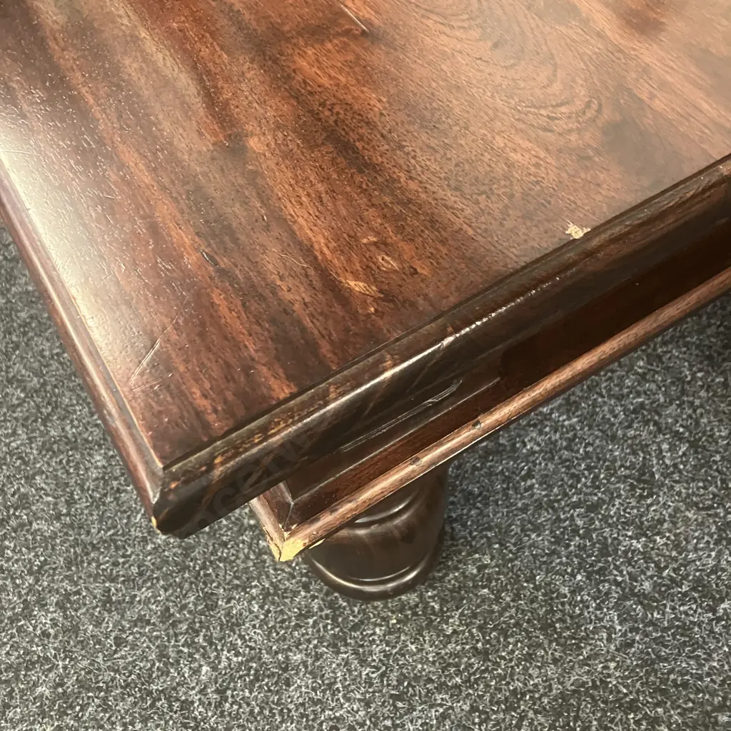 Dark Wood Rectangular Coffee Table With 2 Drawers Over Turned Legs. H43 W140 D89.5cm Image 1++