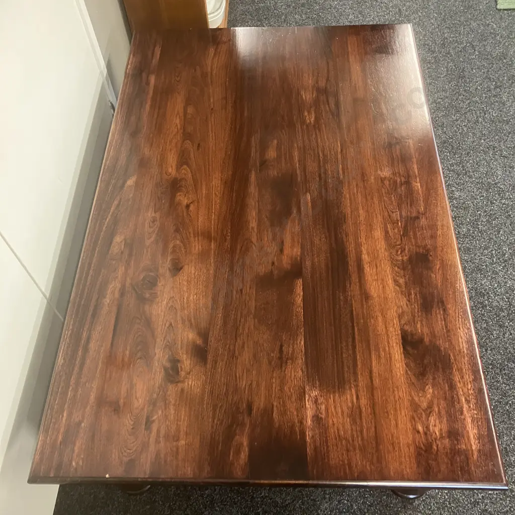 Dark Wood Rectangular Coffee Table With 2 Drawers Over Turned Legs. H43 W140 D89.5cm Image 1++