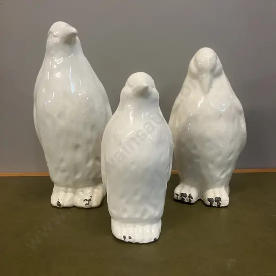 Family of Three Ceramic Penquins. 22 to 29cm