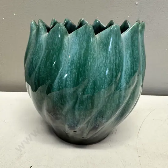Vintage Blue Mountain Pottery Tulip Planter With Green & Black Glaze H17cm.