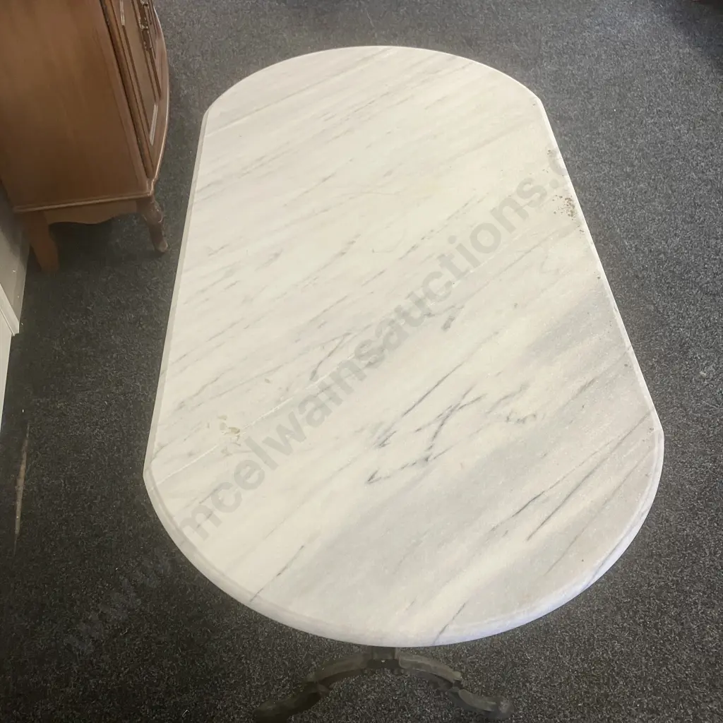 French Marble Top Cast Iron Bistro Table. H76 W119 D60cm Image 1++