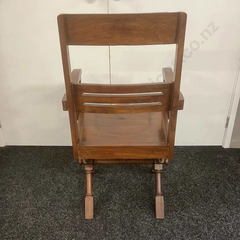 Arts & Crafts X Frame Desk Chair Moulded Seat Brass Inlay Image 1++