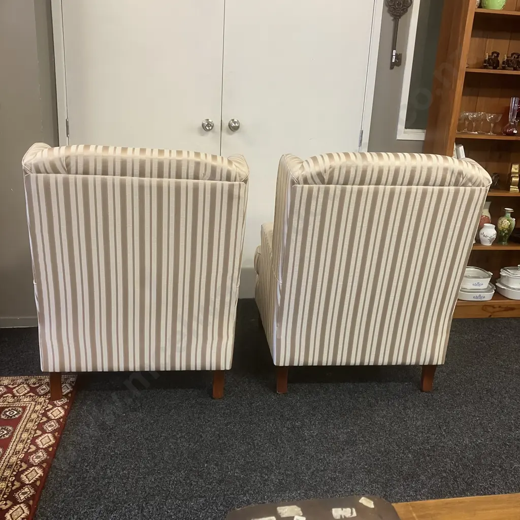 Pair of Warwick Fabric Striped Wing Back Armchairs Ex Lounge Innovation Australia Image 1++