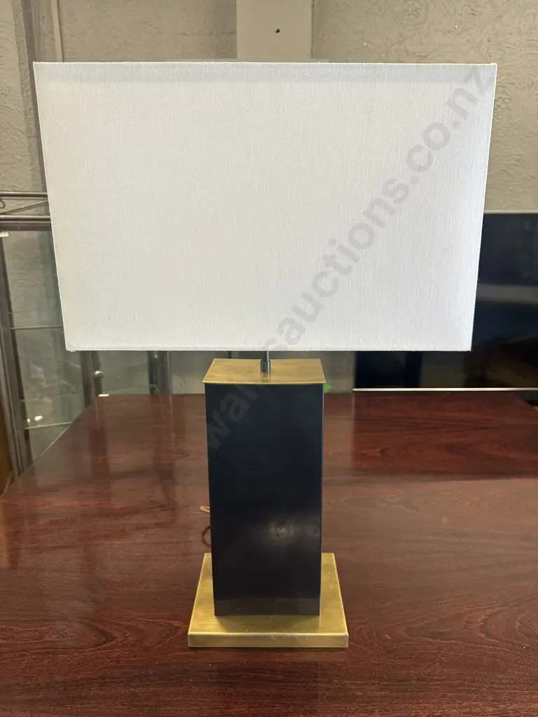 Artemis Design Table Lamp Pull Chain Black/Brass Base With Rectangular Cream Shade Image 1++