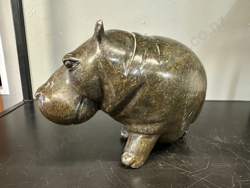Vintage Soapstone Hippo Figurine (as found) H11,W18cm. Image 1++