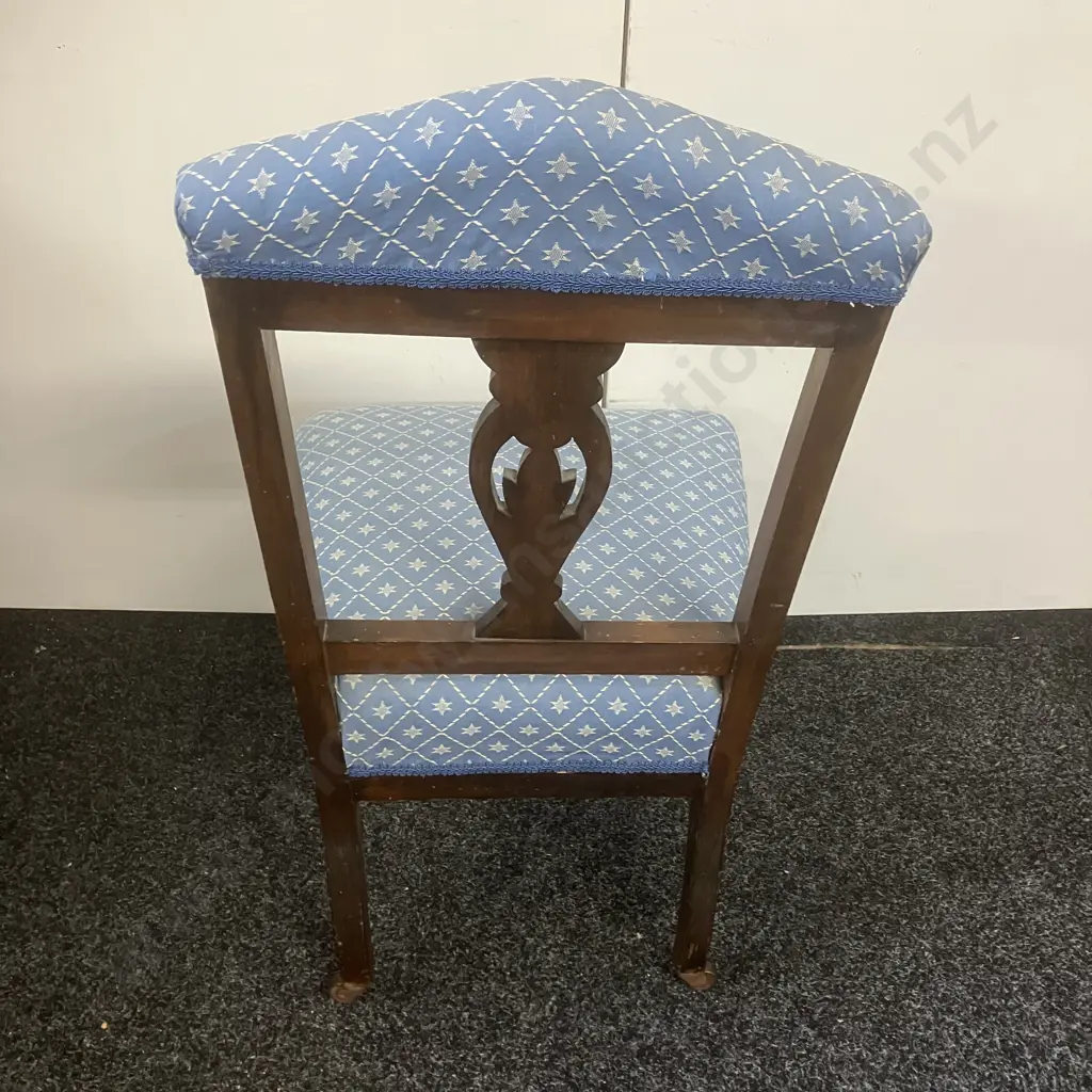 Antique Bedroom Chair With Blue Fabric Seat. Bakelite & Steel Castors Image 1++