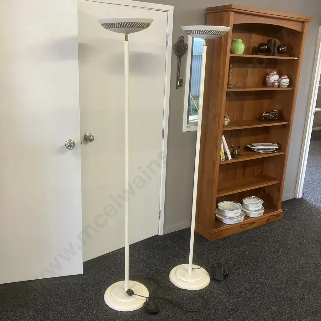 Pair of Italian Up-light Floor Lamps With Ceramic Top Shade & Base Shroud. H184cm With Tilting Top Image 1++