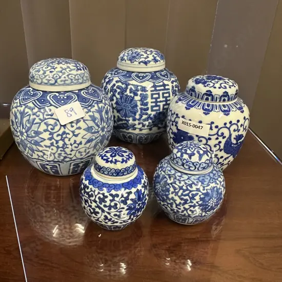 Selection Of Blue & White Vintage Porcelain Ginger Jars