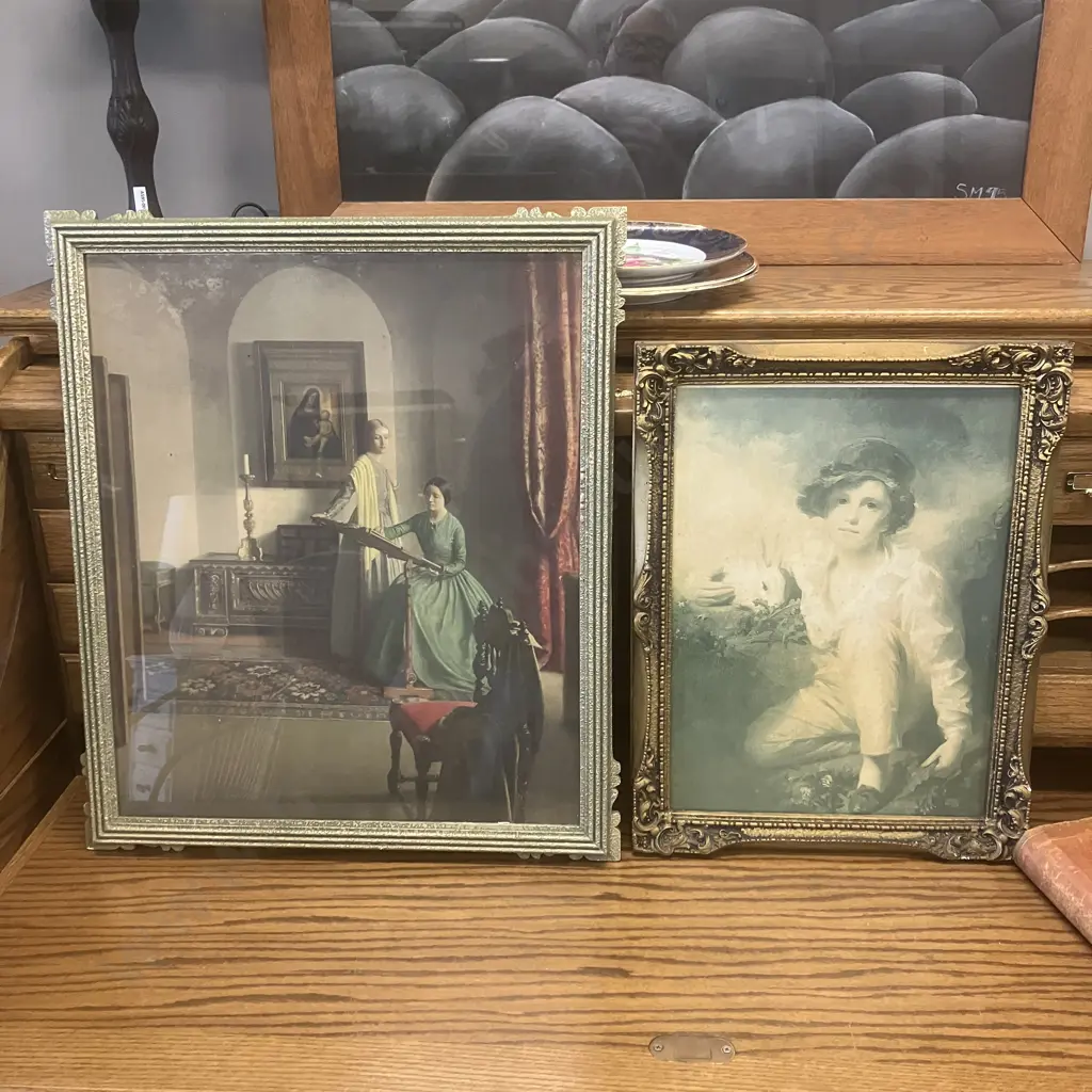Framed Prints Leonard Campbell Taylor 'The Sampler' 60 x 51.5cm & Henry Raeburn 'Boy With Rabbit' 48 x 37cm Image 1++