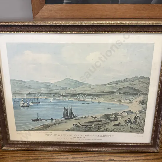 Vintage Gilt Framed Print View Of A Part Of The Town Of Wellington NZ H51,W66cm.