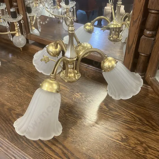 Vintage Brass & Frosted Glass 3 Light Ceiling Pendant