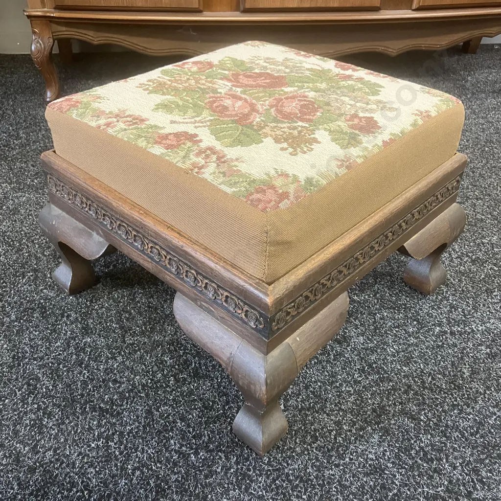 Antique Footstool With Floral Top Image 1++
