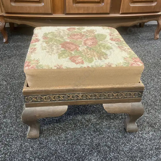 Antique Footstool With Floral Top