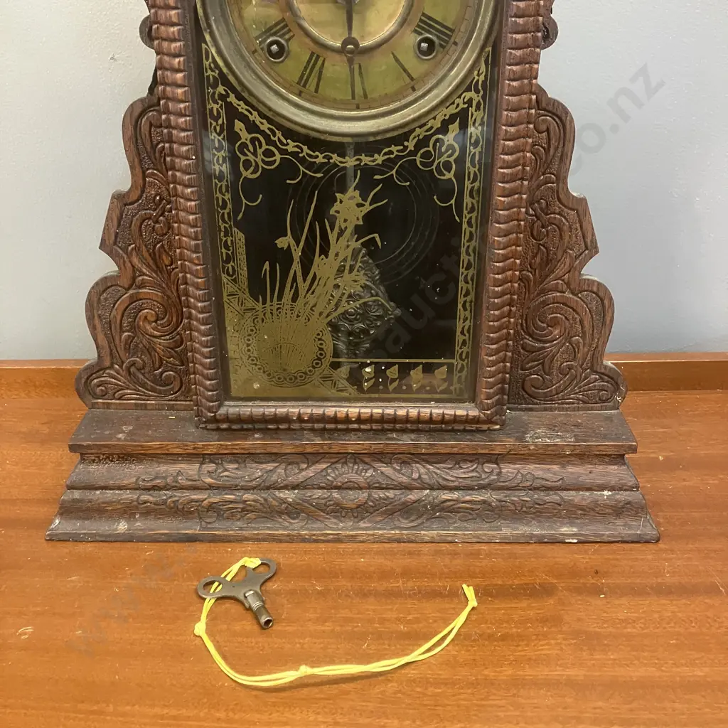 Antique Gingerbread Mantle clock with Key. H65cm Image 1++