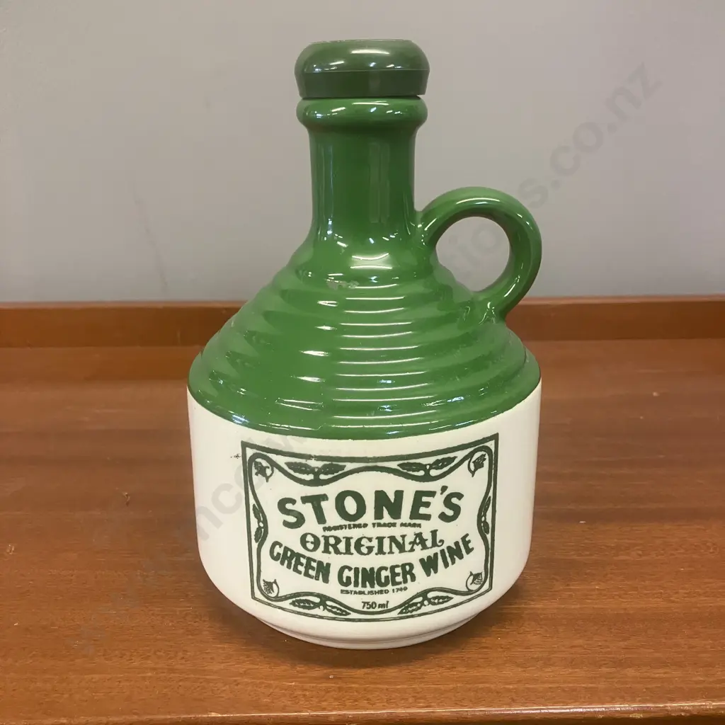 Vintage Collectable 'Stones Original Green Ginger Wine' Stoneware Jug With Cylindrical Stepped Top. H19cm Image 1++
