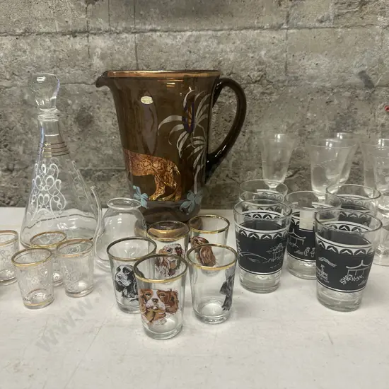 Vintage Glassware Including Drinks Jug, Decanter, Port Sipper Etc