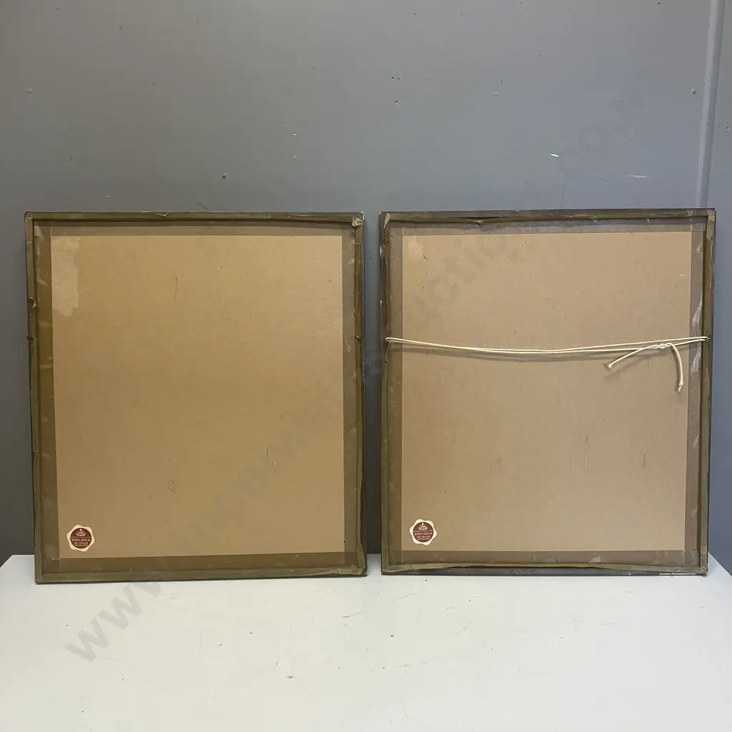 Pair of Vintage Paintings on Fabric c1970s, Signed. 49 x 44cm Image 1++