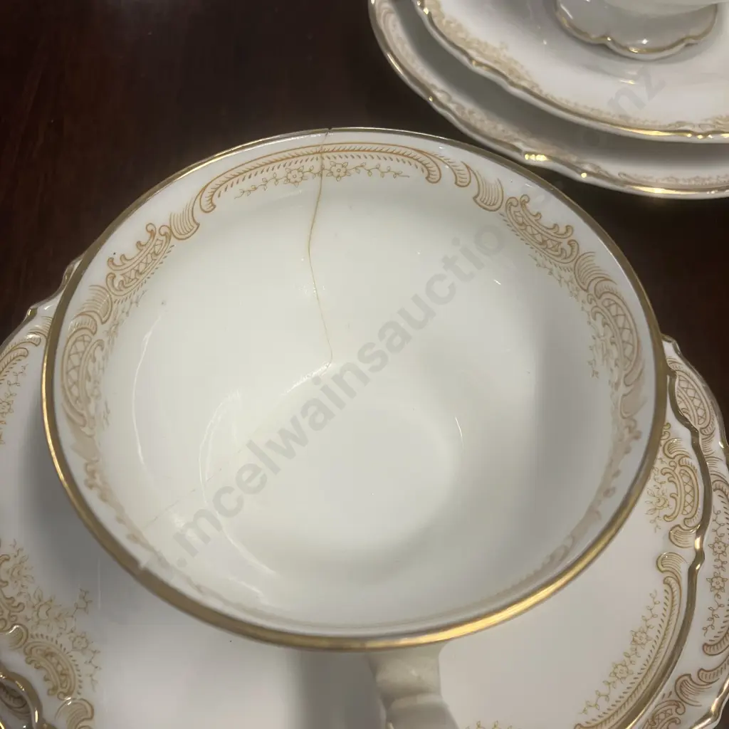 Hutschenreuther Sylvia 'Lorelei Loreley' (Gold, White) Porcelain Dinnerware, Coffee Set Etc - 81 Pieces Image 1++