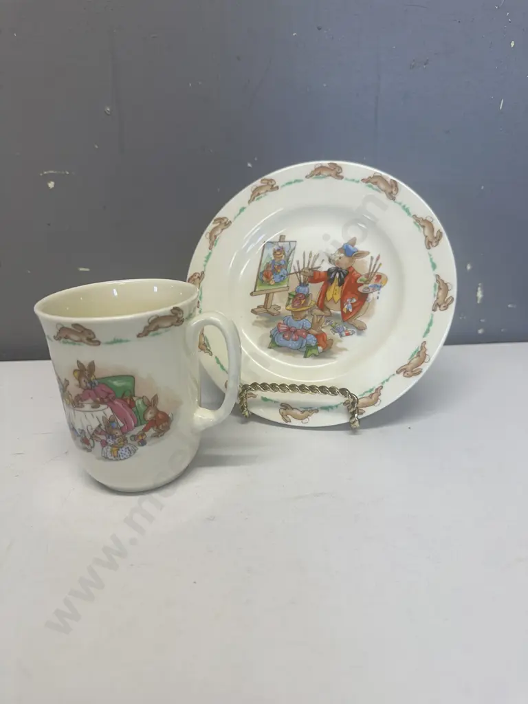 Vintage Royal Doulton Bunnykins 1936 Plate & Cup, Fine Bone China England Image 1++