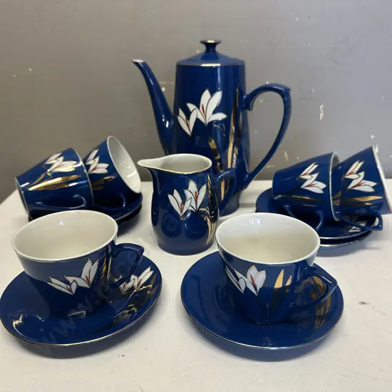Vintage Floral Coffee Pot, Duos x6 & Creamer