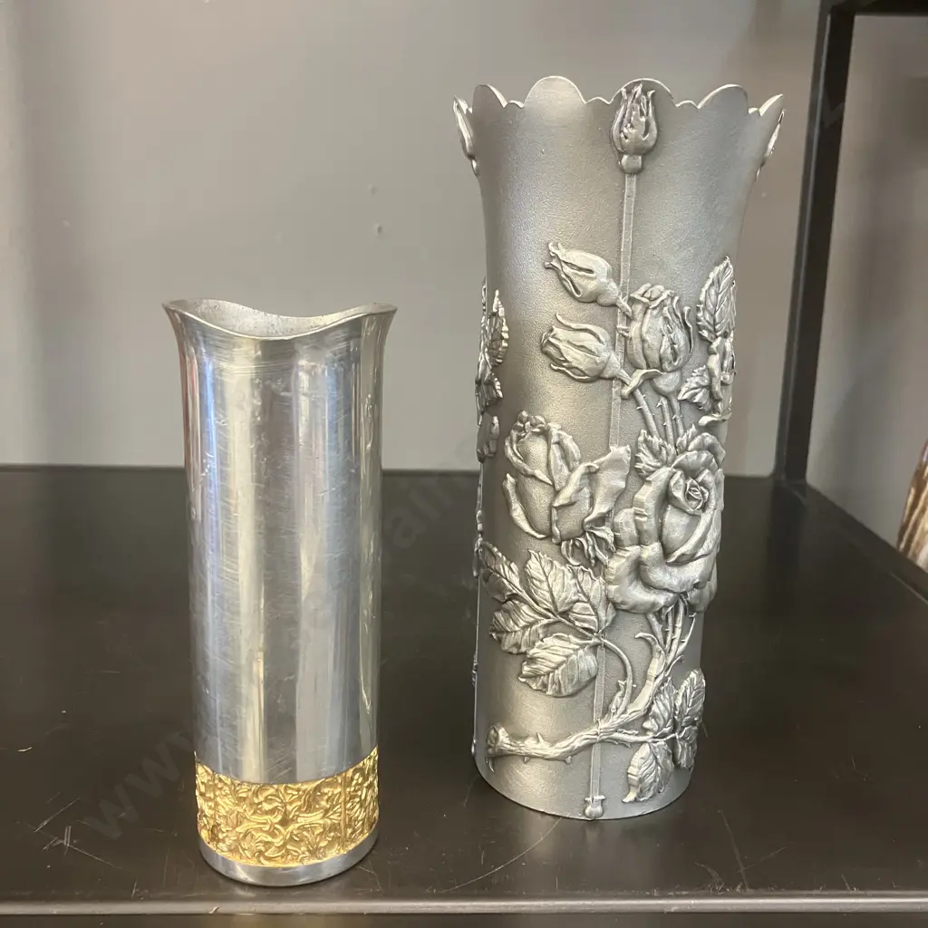 Royal Selangor Pewter Vase With 24K Gold Floral Band 12.5cm. Tumasek Pewter Rose Vase 17cm Image 1++