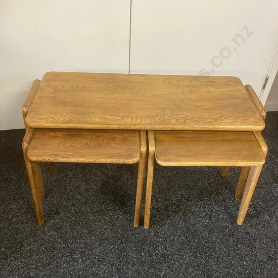 Mid Century Modern Oak Nesting Tables. H46 W90 D37.5cm