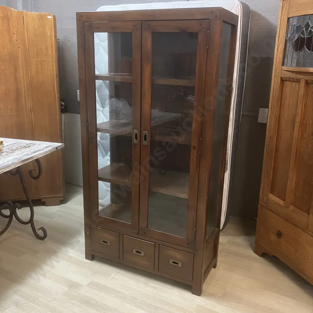 'Reclaimed' Brand Furniture 2 Door China Display Cabinet With 3 Drawers In Base. H169.5 W90 D37cm Image 1++
