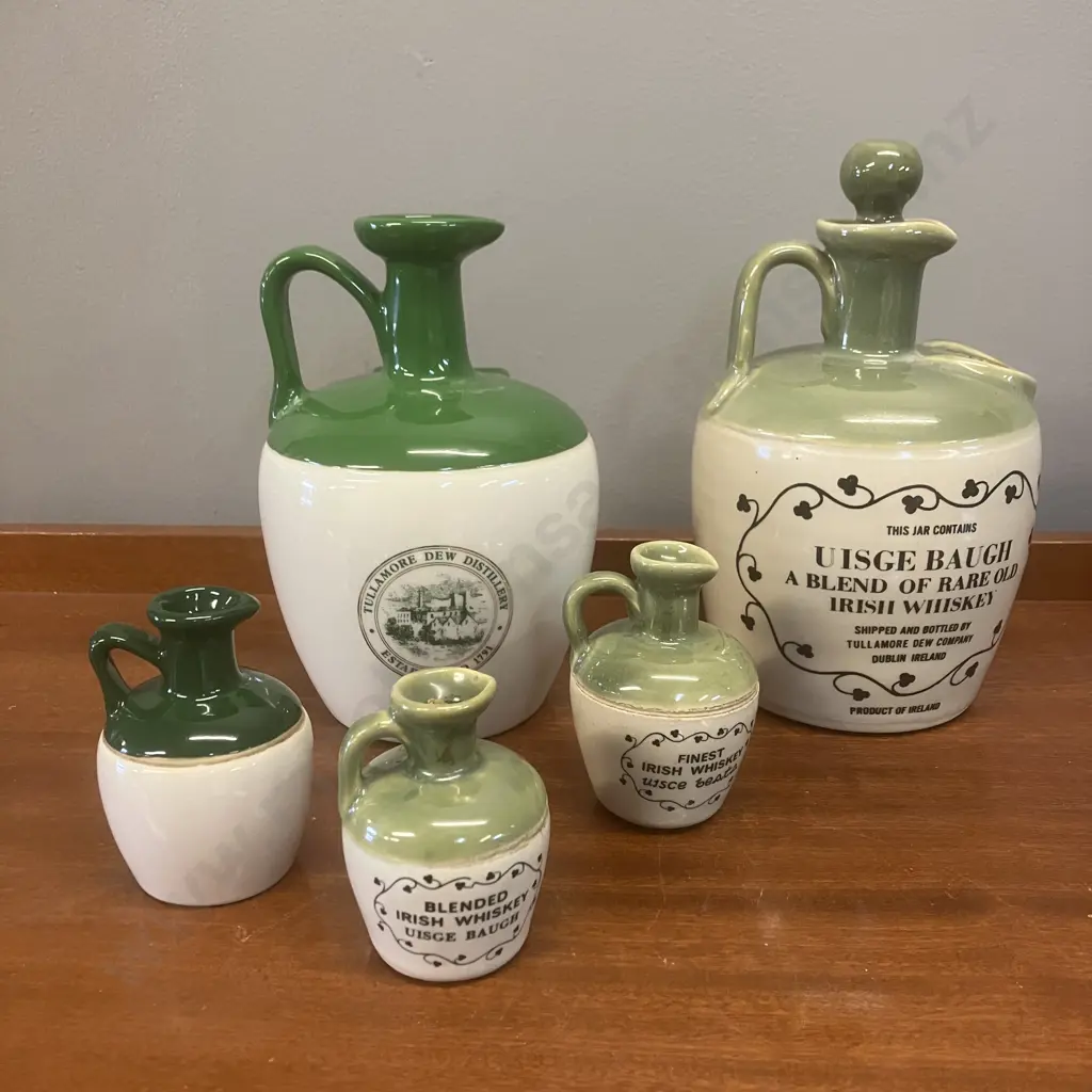 Vintage Tullamore Dew Irish Whisky Stoneware Jugs x 5 Image 1++