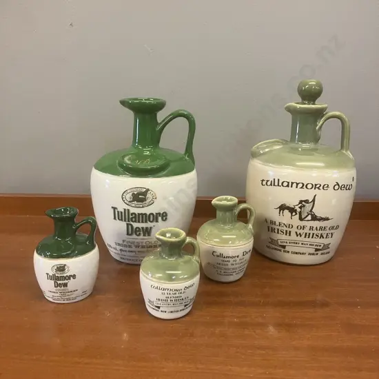 Vintage Tullamore Dew Irish Whisky Stoneware Jugs x 5