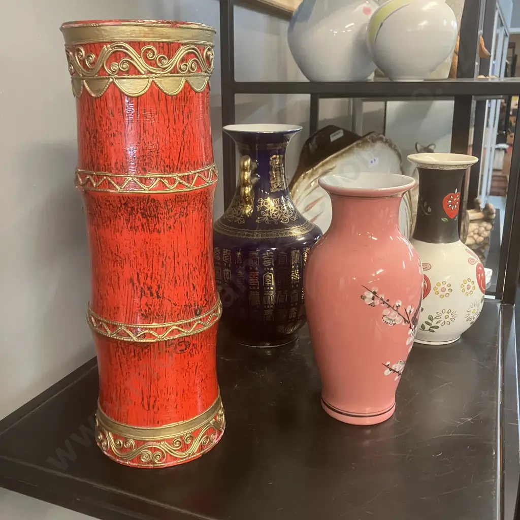 Chinese Porcelain & Bamboo Vases Image 1++