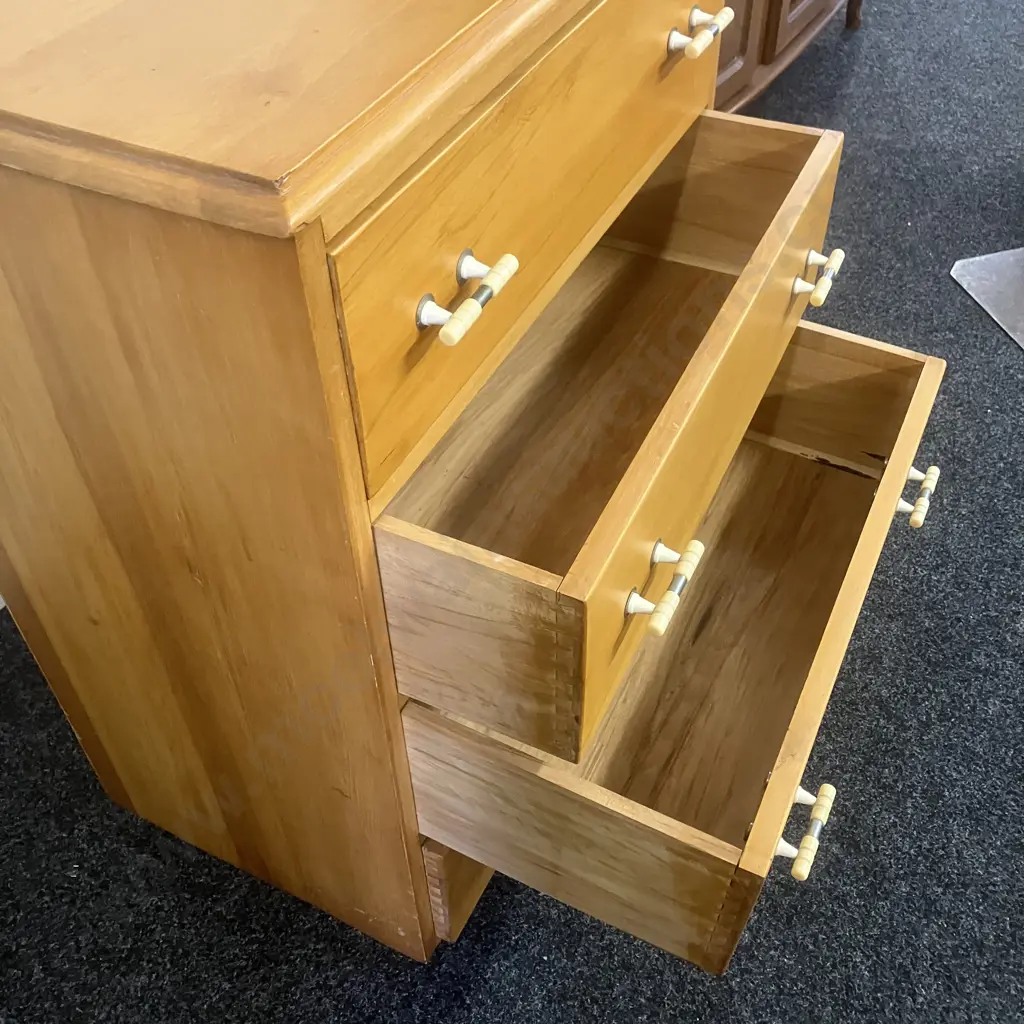 Solid Wood 4 Drawer Chest With Art Deco Handles, H91 W67 D41cm Image 1++
