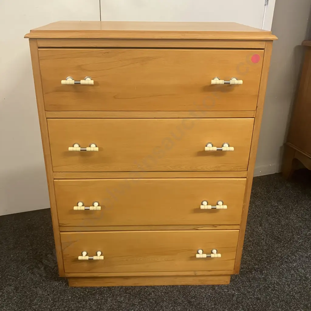 Solid Wood 4 Drawer Chest With Art Deco Handles, H91 W67 D41cm Image 1++