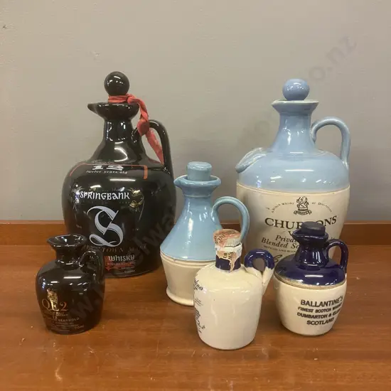Springbank, Churtons, QE2, Ballantines Etc Whisky Jugs