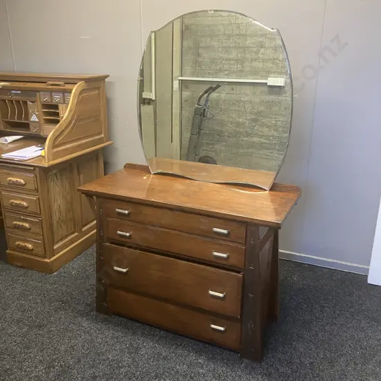Antique Four Drawer Dresser With Mirror - Hand Carved Supports & Inside Drawer Front