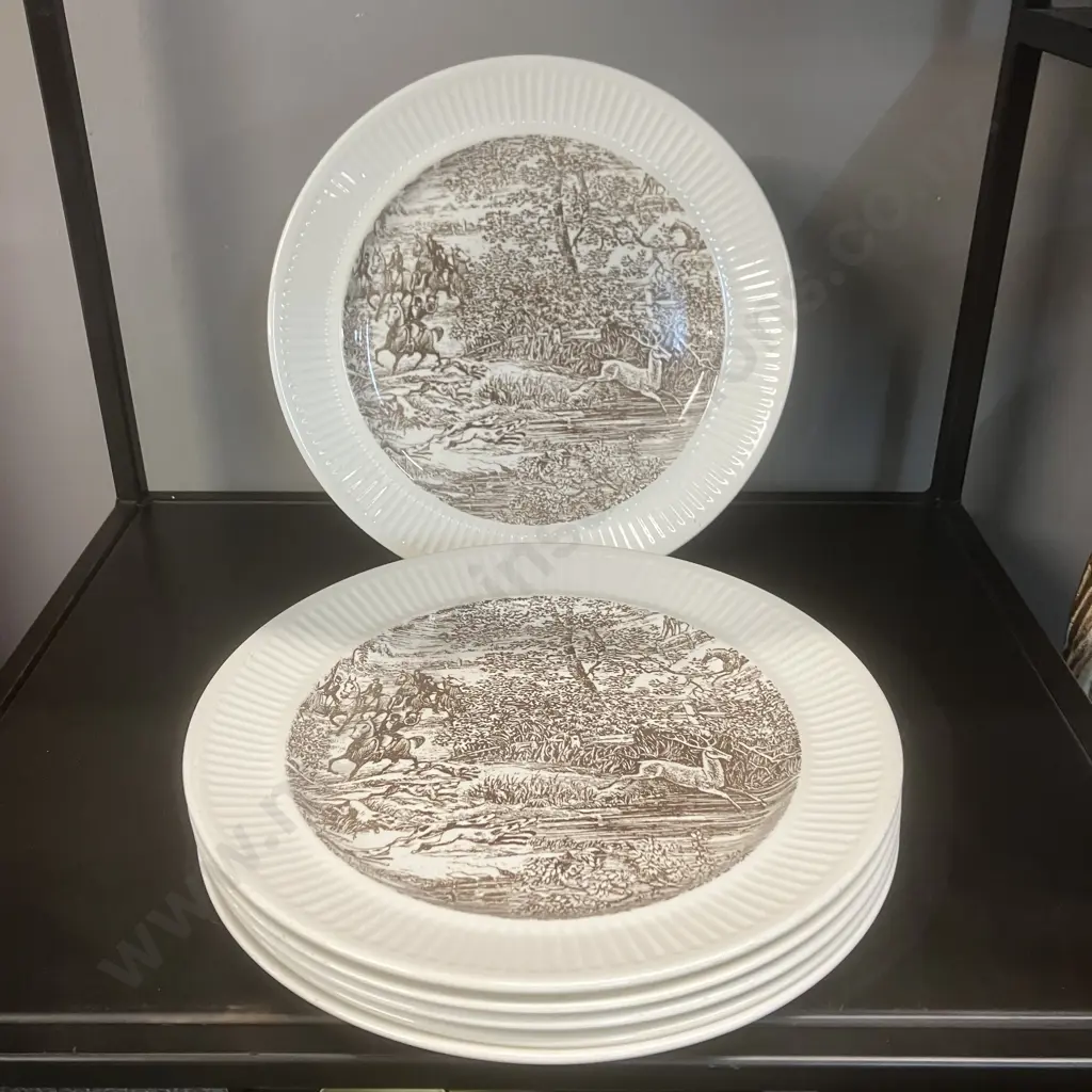 Set of Six Rare Crown Lynn Countryside Pattern Dinner Plates In Brown. Dia26cm Image 1++
